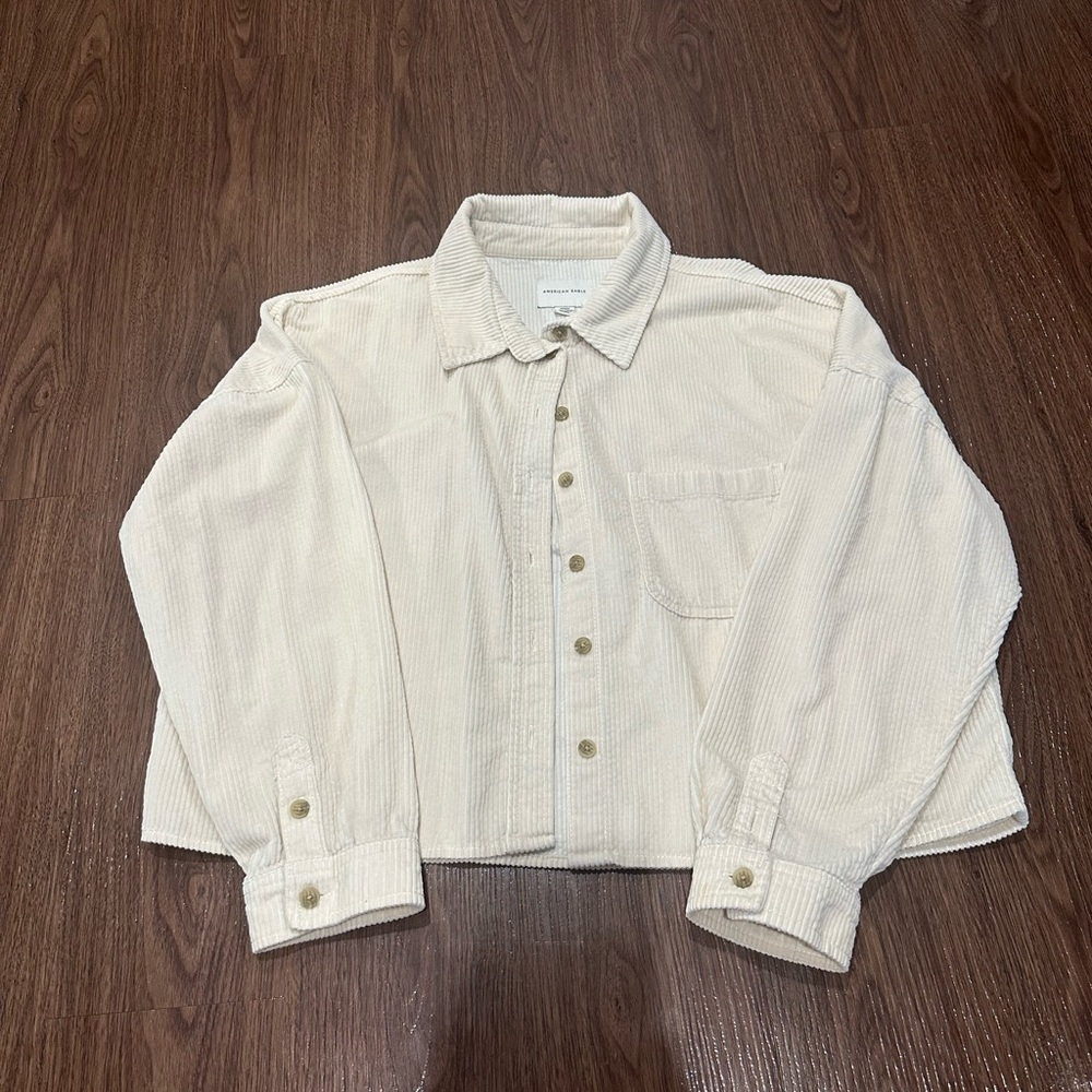 American Eagle Cream Corduroy Button-Up Shirt